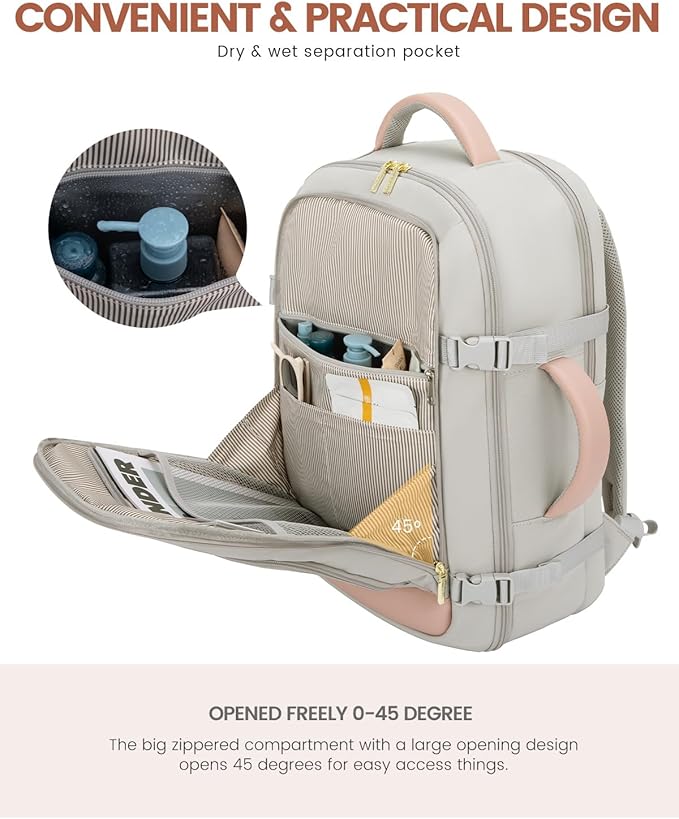 LOVEVOOK Travel Backpack For Women Flight Approved, 50L Large Carry On Backpack, Personal Item Travel Bag for Airplanes, Business 18 Inch Laptop Backpack, Weekender Overnight Daypack, With 3 Cubes