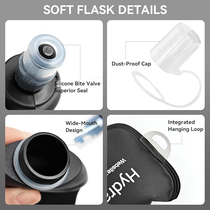 500ml Soft Flask Soft Water Bottle for Running, Hiking, Travelling, Cycling and Climbing, TPU Material, BPF-Free - Black