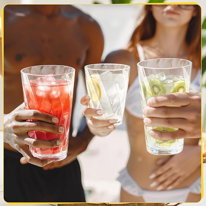 LemonRoad 24 Pack Reusable Plastic Drinking Glasses Set - 20oz & 13.5oz Stackable Tumbler, Shatter-resistant Highball Cup for Water, Cocktail, Iced Coffee, Indoor Outdoor Use, BBQ, Patio, Pool (Clear)