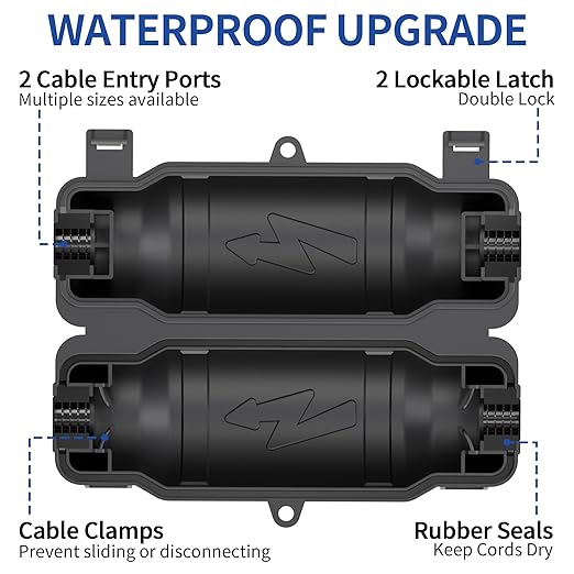 9 Pack Outdoor Extension Cord Safety Cover with Waterproof Seal IP54 Water-Resistant, Weatherproof Electrical Connection Box with 2 Latches, Plug, Socket, Holiday Decoration Light, Black