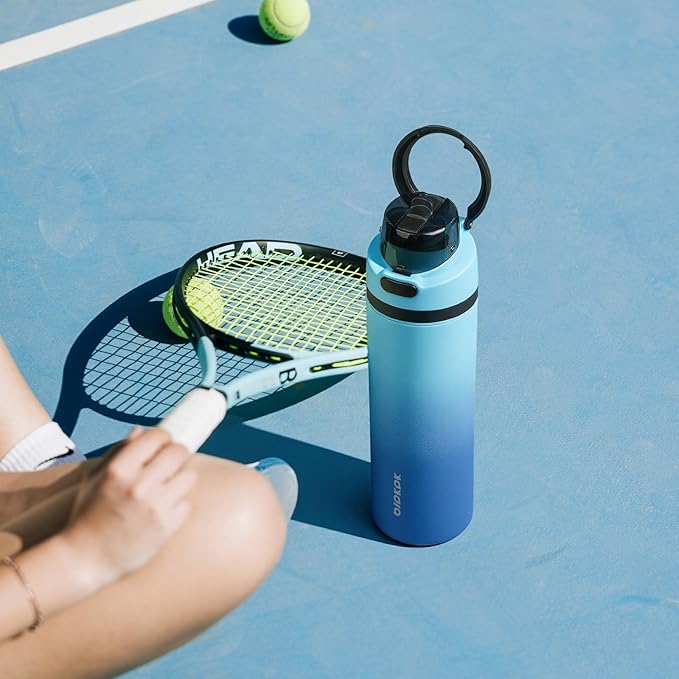 BJPKPK 25oz Insulated Water Bottle with 2-1 Straw Spout Lid, Stainless Steel Metal Water Bottles with Carry Handle, BPA Free, Leak-Proof, Fits in Car Cup Holder, Thermo for Sports,Cherry