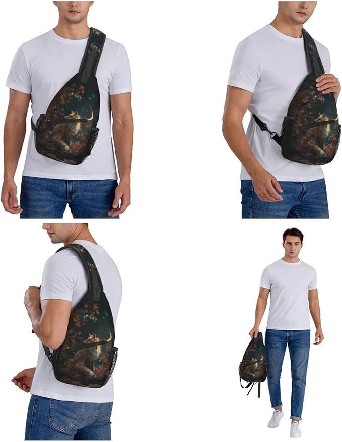 FyLybois Fox Print Sling Bag for Women Lightweight Crossbody Backpack Casual Daypack with Adjustable Strap for Travel Work Hiking Everyday Use