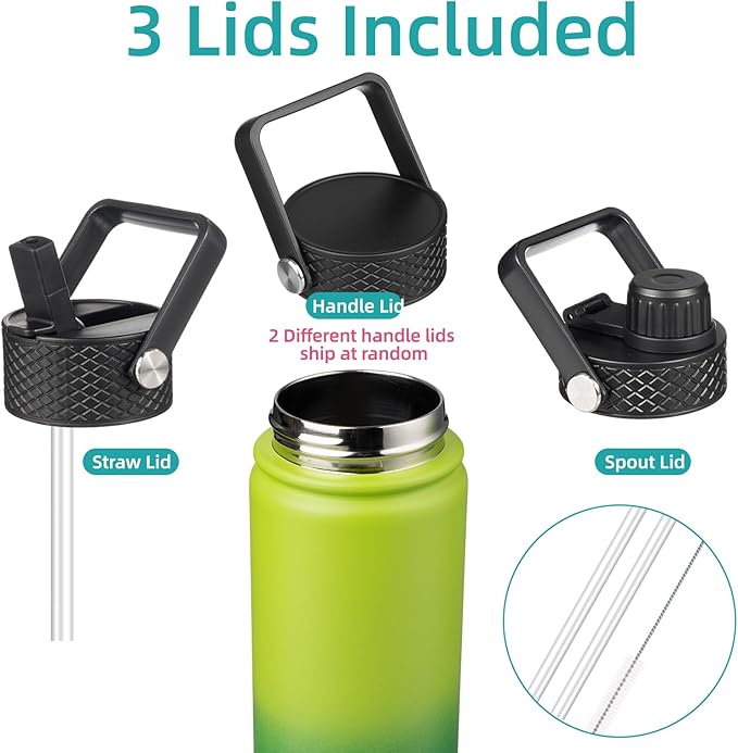 Konokyo Insulated Water Bottle 24oz Stainless Steel Sport Bottles with 3 Lids,Bamboo Grove