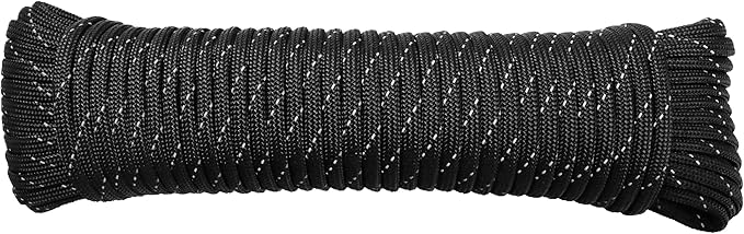 Paracord Rope, Reflective III Parachute Cord 7 Strand Core 550lb, 100ft Black - High Visibility Abrasion Resistant Easy to Tie, Multi-Purpose Rope for Camping Survival DIY