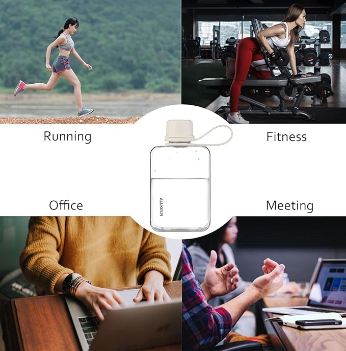 Portable Flat Water Bottle,BPA Free Reusable Tritan Plastic Travel Water Bottle Cup,Lightweight Leakproof Slim Water Bottle Fits Purse,Backpacking, Hiking (White, 8 oz)