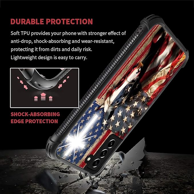 for Samsung Galaxy S22 Plus Case, Red American Flag Horse Cross Pattern Graphic Design Girl Boy Soft Silicone Hard Acrylic Shock Protection for Samsung Galaxy S22 Plus