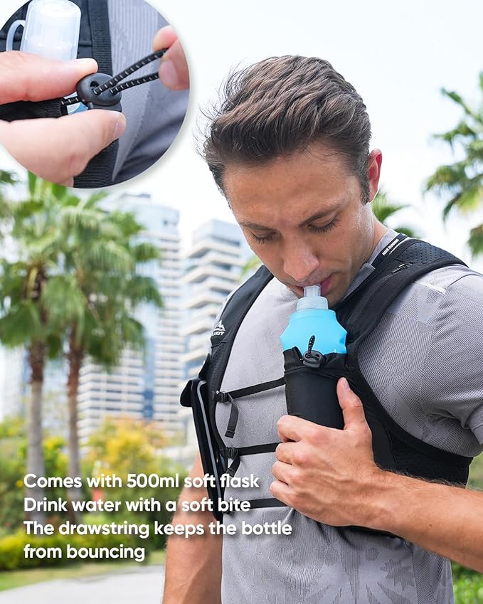 Zelvot 2 Pack Running Vest Soft Flask, BPA-Free 500ml Collapsible Water Bottle for Hydration Backpack, Folding Running Water Bottle for Marathon, Hiking, Cycling, Climbing (White, 500ML - 2 Pack)