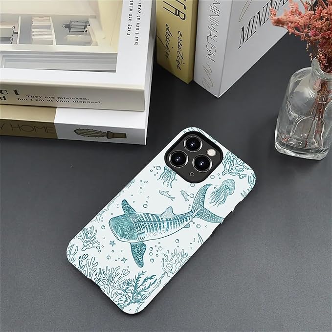 for iPhone 13 Pro Max Case,HH2 Ocean Whale Shark Hybrid 2 Layer Hard Shell Silicone Protective Pattern Design Case