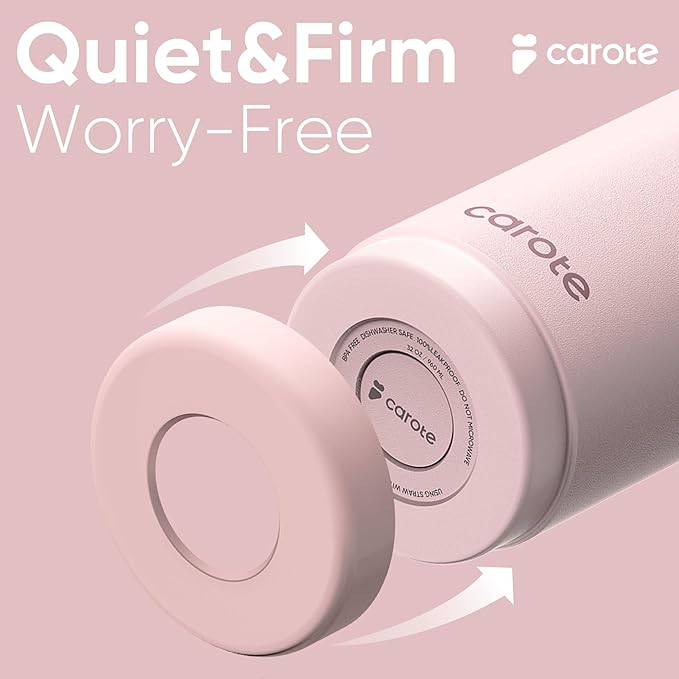 CAROTE 3-Pack Insulated Stainless Steel Water Bottles, Cup Holder Compatible for Travel, Upgraded Leak Proof, 32/32/40 oz Built-In Straw Tumblers Set for Daily Use/Outdoor (Peach)