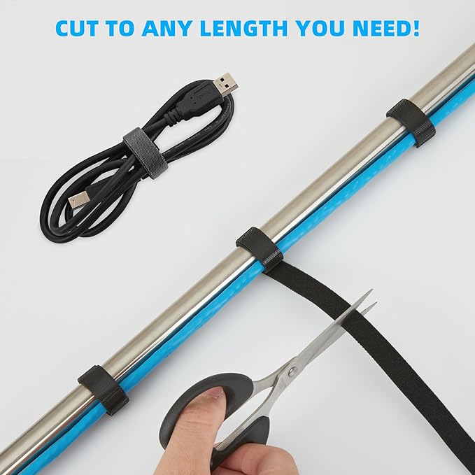 100 ft x 1/2 inch Hook and Loop Roll, Reusable Fastening Cable Ties, Multi-Purpose Cable Management Wire Ties Cable Straps for Organizing Home, Office and Data Centers