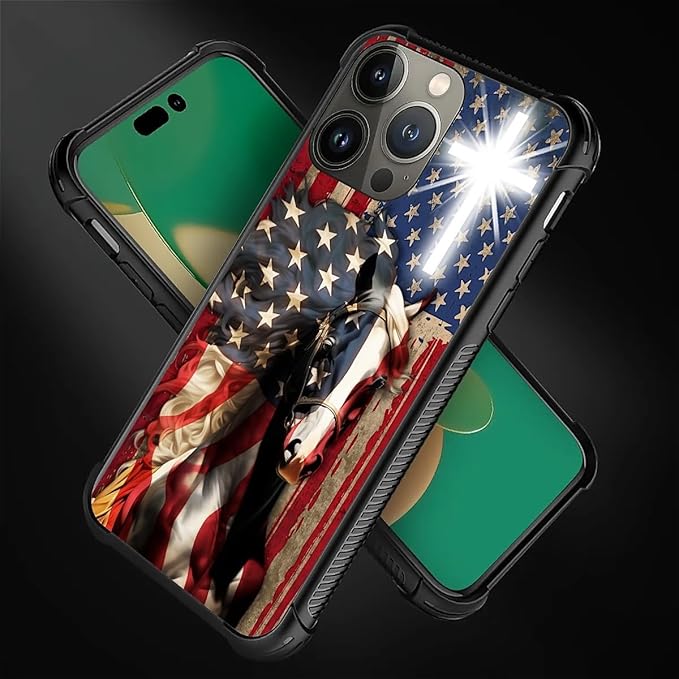 for iPhone 11 Pro Max Case, Red American Flag Horse Cross Pattern Graphic Design Girl Boy Soft Silicone Hard Acrylic Shock Protection for iPhone 11 Pro Max