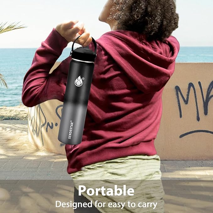 Insulated Water Bottle 24 oz with Straw, Stainless Steel Wide Mouth Water Bottle, Double Wall Vacuum Leak Proof with Straw Lid & Spout Lid for Sports or Office, Keep Cold or Hot Up to 24 Hrs