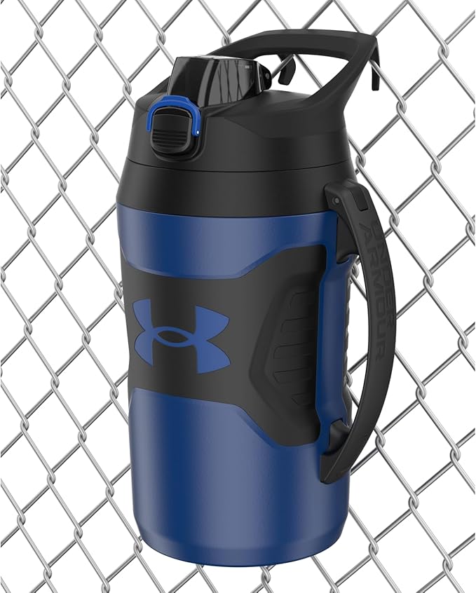 Under Armour Half Gallon Water Bottle Insulated, 64oz Insulated Water Bottle with Handle, Fence Hook, Leak Resistant, for Baseball, Football & More - Royal/Black