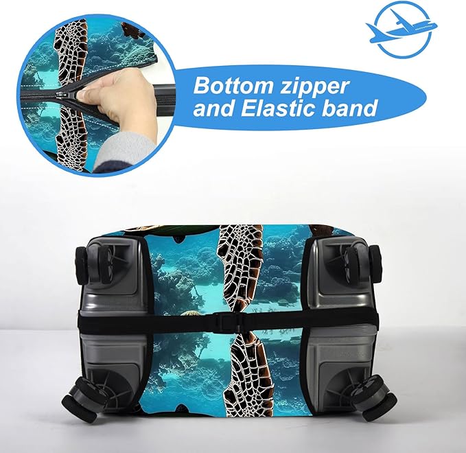 Luggage Cover Protector for 30-32 Inch Suitcases, TSA Approved Elastic Travel Suitcase Covers, Anti-Scratch Washable Luggage Sleeve for Carry On & Checked Bags, Majestic Sea Turtle