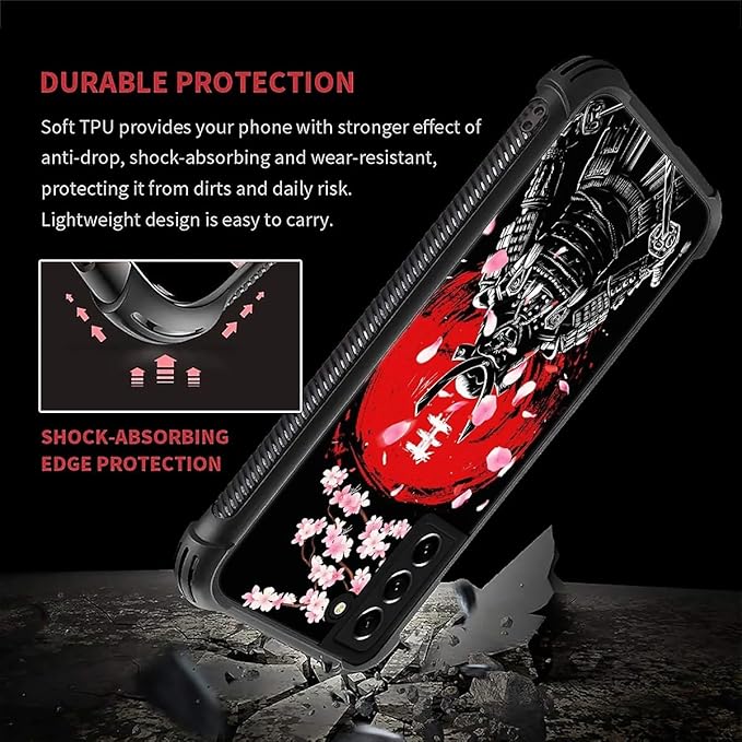 for Samsung Galaxy S21 Plus Case, Sakura Japanese Samurai Pattern Graphic Design Girl Boy Soft Silicone Hard Acrylic Shock Protection for Samsung Galaxy S21 Plus