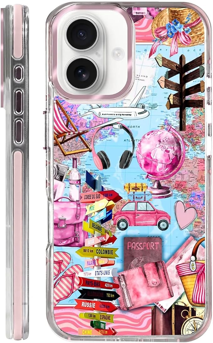 Case for iPhone 16 Plus,[Compatible with MagSafe],Cover Holiday Trip World Map Phone Case Design，for Women Girls Magnetic Clear Cover - Slim, Sleek, & Shockproof Protection
