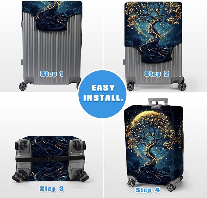 Luggage Cover Protector for 22-24 Inch Suitcases, TSA Approved Elastic Travel Suitcase Covers, Anti-Scratch Washable Luggage Sleeve for Carry On & Checked Bags, Tree of the Universe