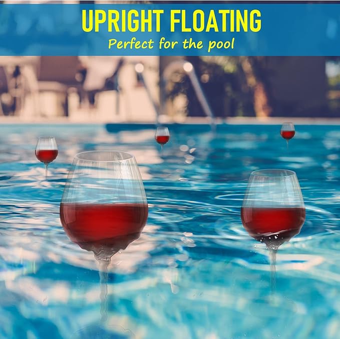 Floating Wine Glasses for Pool with Charms Tags, Shatterproof Poolside Wine Glasses, Floating Cup With Stem, Drinking Glasses for Pool, Unbreakable Wine Cup & BPA-free (16 Oz, Set of 2)