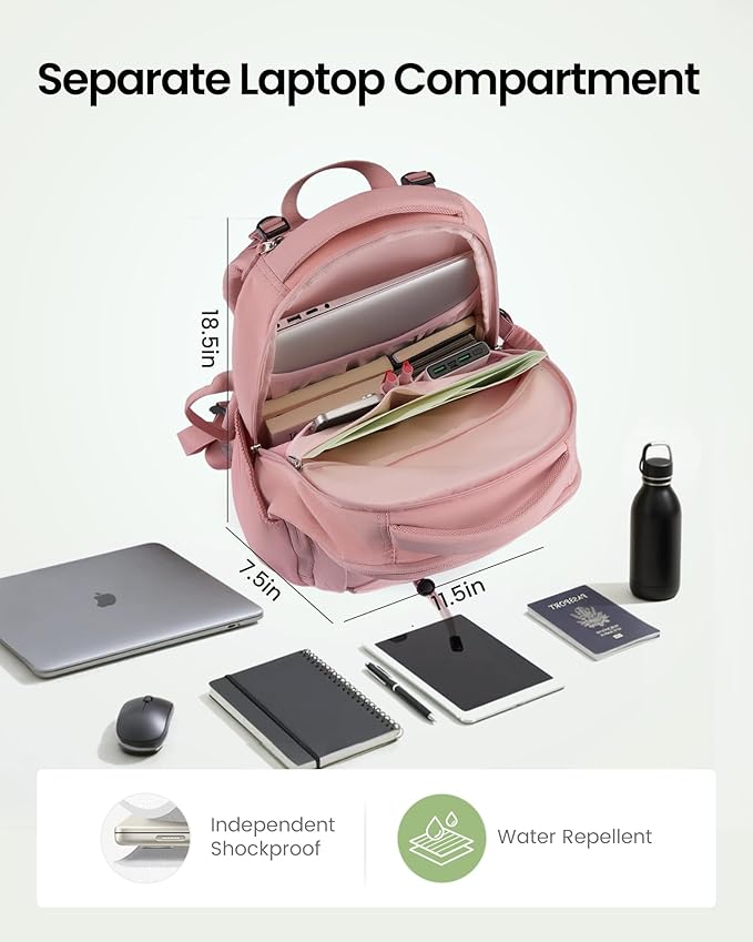 LOVEVOOK Everyday Laptop Backpack for Women & Men With Tumbler Holder,15.6 Inch Classic Travel Work College Teacher Carry on Backpack Purse,Waterproof Computer laptop Bag Hiking Backpack,Light Purple