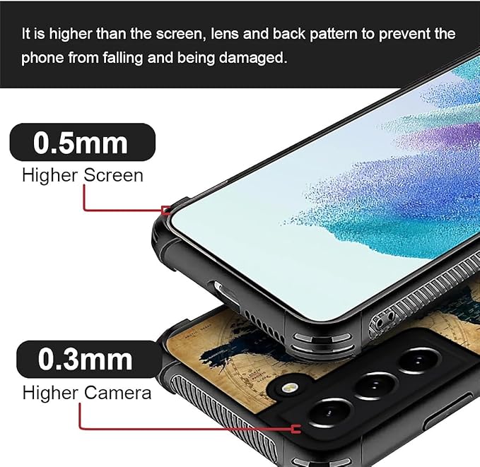 for Samsung Galaxy S22 Case, Brown World Map Pattern Graphic Design Girl Boy Soft Silicone Hard Acrylic Shock Protection for Samsung Galaxy S22