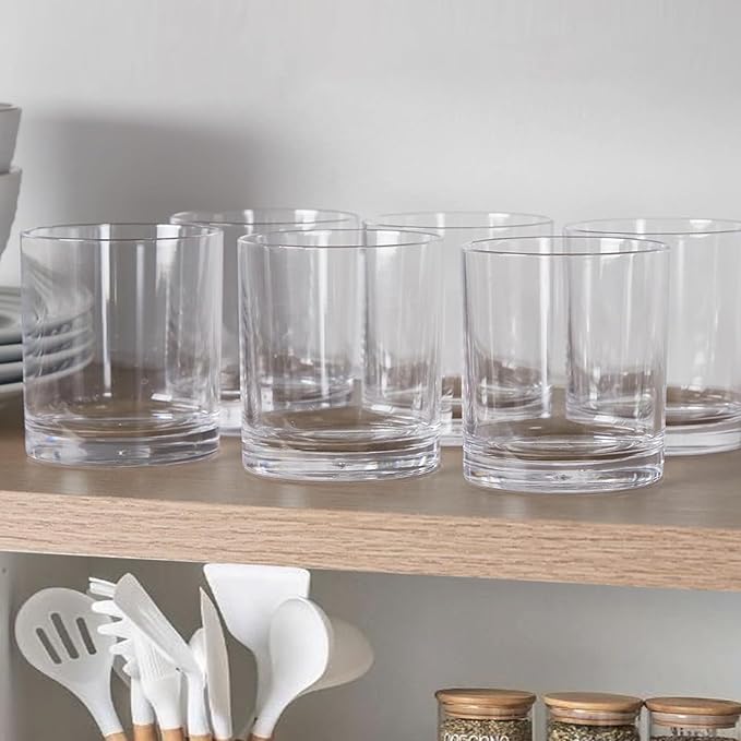 12 oz Drinking Glass Sets, Set of 12 Plastic Cups Unbreakable Drinkware Glasses Set Tumblers & Water Glasses Acrylic Clear Drinking Glasses, BPA-Free Beer Glasses for Home & Outdoors, Dishwasher Safe