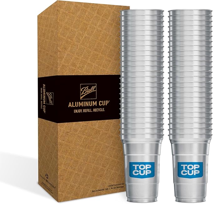 Top Cup – 9 Ounce, 50 Count, Reusable Aluminum Party Cups | Cold-Holding, Recyclable, Made in USA
