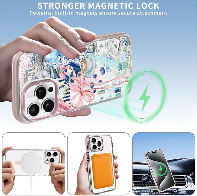 Case for iPhone 13 Pro,[Compatible with MagSafe],Pink Bow Girly Coquette Collage Phone Case Design，for Women Girls Magnetic Clear Cover - Slim, Sleek, & Shockproof Protection