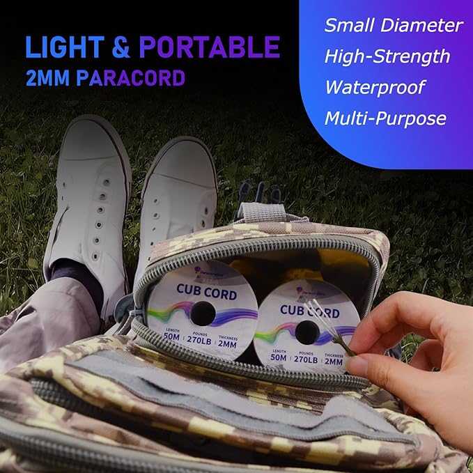 Paracordland-270LB Parachute Cord -164FT-2mm Micro Paracord-Utility Cord Thin Braided Best for Military & Camping Survival Bracelet DIY Projects Fishing Lanyards-Moss