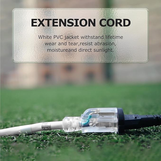 YOJOE Indoor Outdoor Extension Cord with Lighted End, 3 Prong 13A Weatherproof Power Cord, 16 Gauge Heavy Duty 20 ft White Extension Cord for Garage, Garden and Home, 16/3 SJTW UL Listed