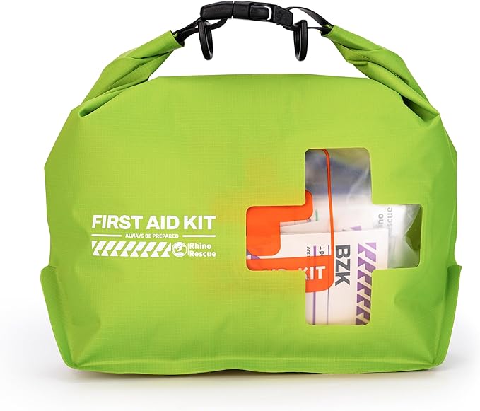 RHINO RESCUE Waterproof Boat First Aid Kit, Lightweight Boat Accessories Dry Bag, Emergency Marine Survival Supplies for Outdoor Kayak, Fishing, Floating, Swimming, Beach & Camping (Green)