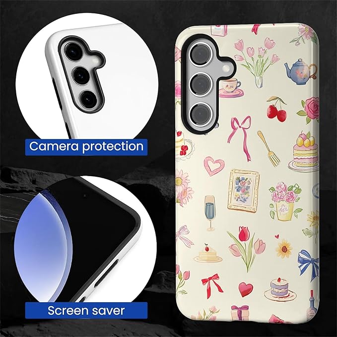for Samsung Galaxy S25 Plus Case,HL2 Aesthetic Bow Preppy Collage Hybrid 2 Layer Hard Shell Silicone Protective Pattern Design Case