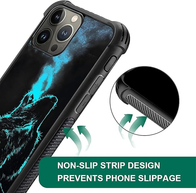 for iPhone 15 Pro Case, Blue Breathing Wolf Pattern Graphic Design Girl Boy Soft Silicone Hard Acrylic Shock Protection for iPhone 15 Pro