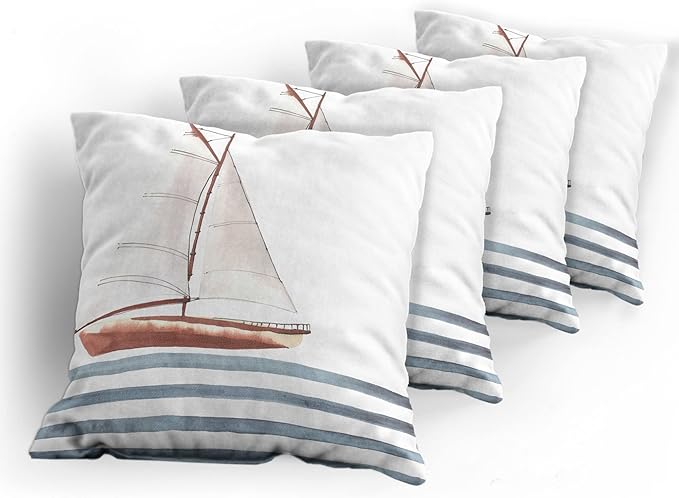 Ambesonne Nautical Throw Pillow Cushion Case Pack of 4, Let Your Dreams Sail Words with Boat in Waves Motivation Lifestyle Print, Modern Accent Double-Sided Digital Printing, 20", Cinnamon Blue