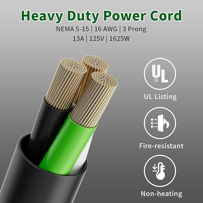 Elecan 3-Prong Y Splitter Power Extension Cord 1 FT, 90-Degree Angled Flat Plug 1 to 2 Way Outlet Space Saver, Heavy Duty Weatherproof SJTW, 16AWG 13A, 5-15P Cable Extender for Indoor Outdoor-UL
