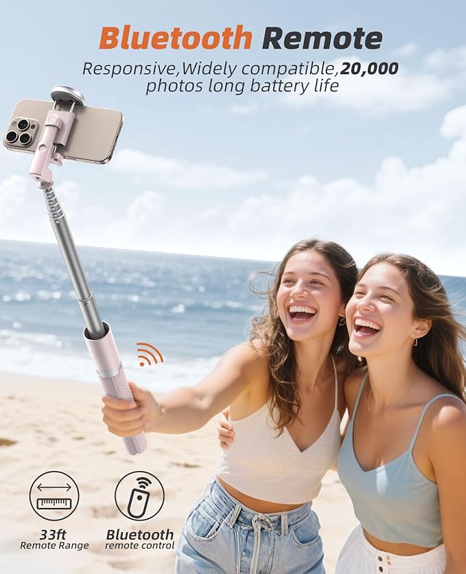 Vimose Phone Tripod & Selfie Stick with Remote, Portable, Lightweight for Video Recording Vlog, Extendable Travel Tripod Stand Compatible with iPhone Android, Pink, 62"