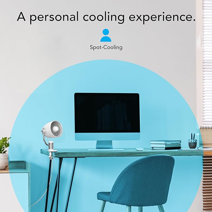 Vornado Pivot Clip Personal Air Circulator, 3-Speed, Portable Desk Fan with Multi-Surface Clip, 360-Degree Adjustable Axis, 9 in Tall, 4 in Diameter, Whisper Quiet, Ice White