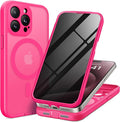 TIESZEN for iPhone 15 Pro Max Case, Compatible with MagSafe, Built-in Privacy Screen Protector and Camera Protection, Anti Spy Full Body Dustproof Shockproof Hard Phone Case 6.7", Hot Pink