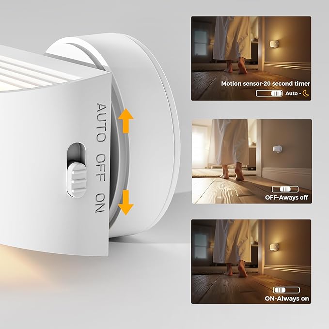 L LOHAS LED Motion Sensor Night Light, Rechargeable Stair Lights Indoor, Portable Warm White Motion Sensor Light Indoor, Battery Operated for Bedrooms, Hallway, Stairway & Bathrooms[2 Pack]