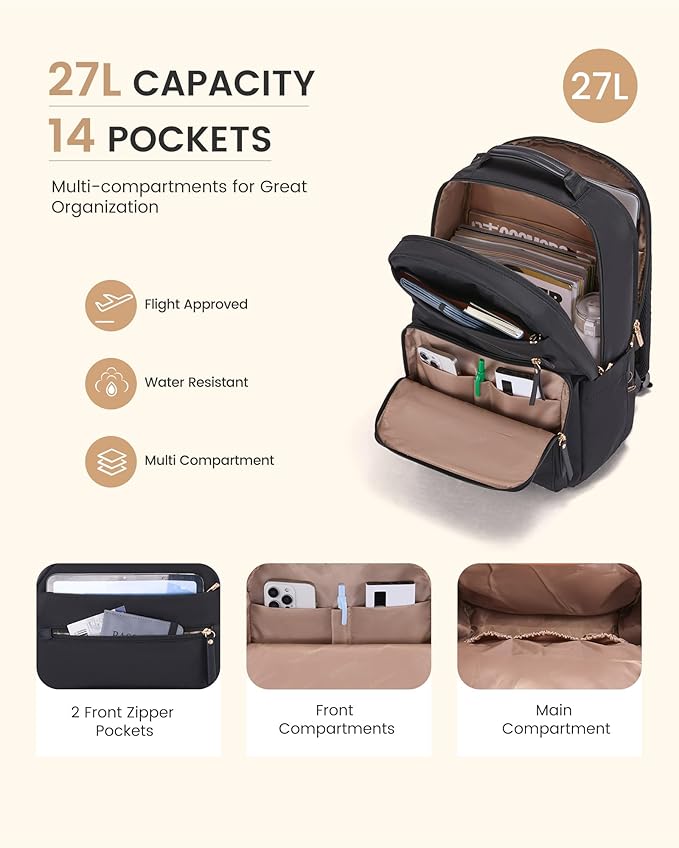 LOVEVOOK Laptop Backpack for Women with Leather Trim & Tumbler Pockets, 15.6" Work Backpack Purse, Travel Personal Item Bag, Carry On Business Computer Bag for Office, School, or Gift, Lustrous Indigo