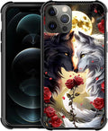 for iPhone 11 Pro Case, Black White Wolf Moon Flower Rose Pattern Made of Soft Silicone Hard Acrylic Shock Protection for iPhone 11 Pro