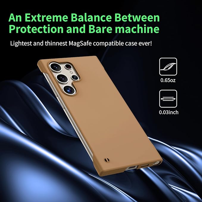 GRECAZO Slim Borderless for Samsung Galaxy S25 Ultra Phone Case 6.9"(2025) Ultra-Thin Lightweight Frameless Matte Hard PC Cover Case with Pull Ring Minimalist Non Slip Rope-Mocha