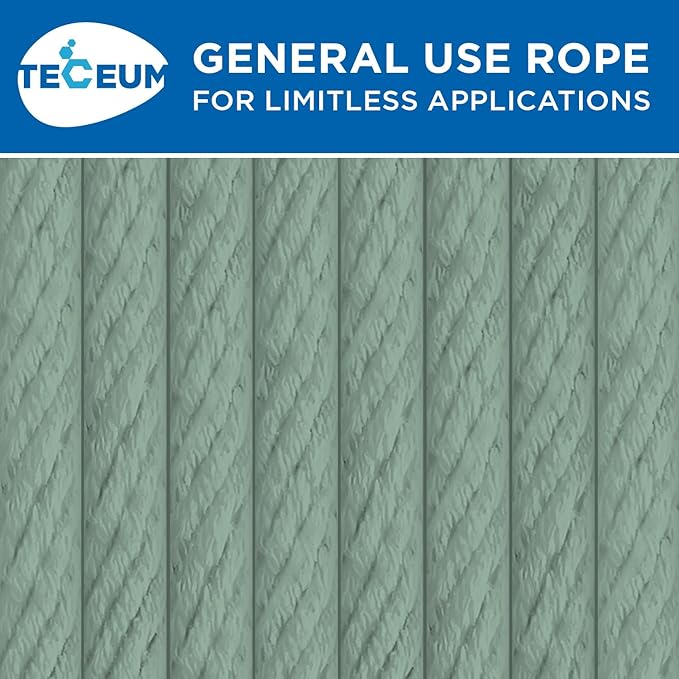 TECEUM Cotton Rope 3/16” (5 mm) – 50 FT – Strong All-Purpose Braided Rope – Natural Cotton – for Crafting, Сamping, Clothes Line, DIY, Indoor & Outdoor Use – Soft Sage