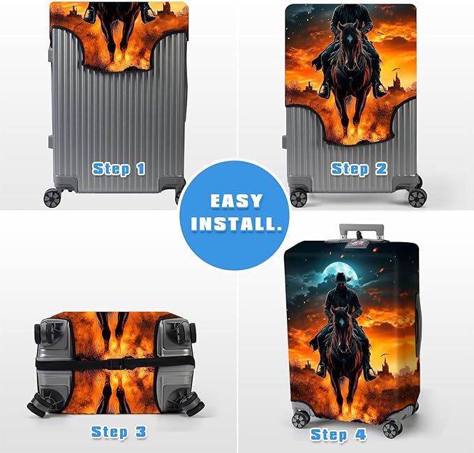 Luggage Cover Protector for 19-20 Inch Suitcases, TSA Approved Elastic Travel Suitcase Covers, Anti-Scratch Washable Luggage Sleeve for Carry On & Checked Bags, Man Riding Horse
