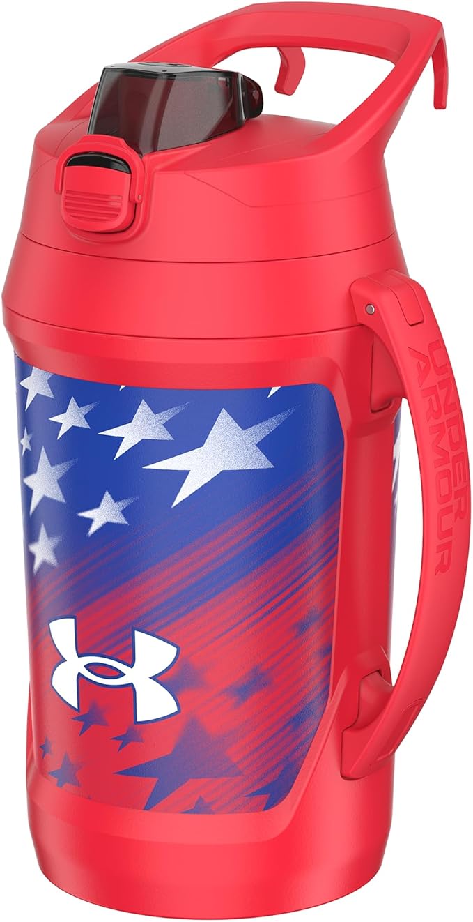 Under Armour Half Gallon Water Bottle Insulated, 64oz Insulated Water Bottle with Handle, Fence Hook, Leak Resistant, for Baseball, Football & More, Red Americana