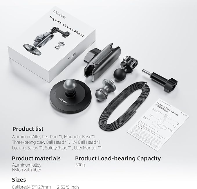 TELESIN 360 Magnetic Mount Magnet Metal Mounts for Go Pro Insta360 X4/X5 Accessory, Quick Release Car Holder Attachment for GoPro Max Hero 13 12 DJI Action 6 5 Pro OSMO 360 Nano Pocket 3 Accessories