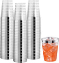 I00000 100PCS Silver Plastic Cups,10 oz Clear Plastic Cups with Silver Trim, Heavy-Duty Disposable Hard Cup For Party, Premium Cup Perfect for Wedding & Party
