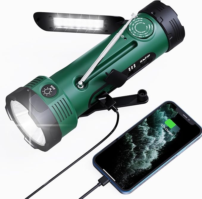 Emergency Radio with 5-Mode LED Flashlight, Solar Hand Crank NOAA Weather Radio, Portable AM FM Battery Operated Radio with Phone Charger, Reading Lamp & SOS Alarm for Home, Camping, Outdoor Survival