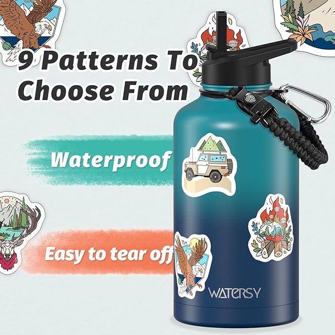 64oz Insulated Water Bottle (Cold for 48 Hrs),BPA Free&Leak Proof,Half Gallon Stainless Steel Water Flask,Water Jug with Straw Spout Lids for Gym,Hiking,Camping,Gradient Blue