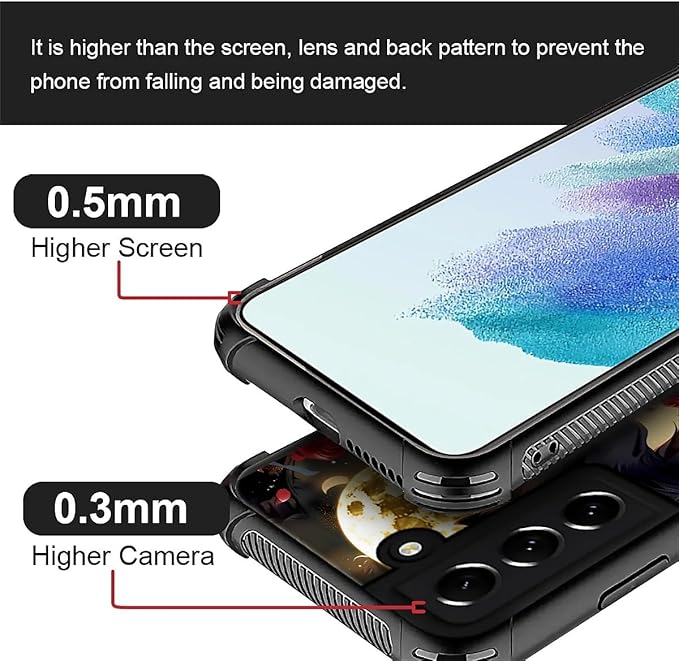 for Samsung Galaxy S22 Case, Black White Wolf Moon Flower Rose Pattern Graphic Design Girl Boy Soft Silicone Hard Acrylic Shock Protection for Samsung Galaxy S22