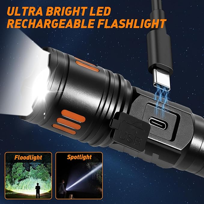 AYL Rechargeable Flashlights 2 Pack, Super Bright High Lumens Flash Light, 6 Modes Zoomable Linternas with LCD Display, High Powered Handheld LED Flashlights for Home, Emergencies, Camping
